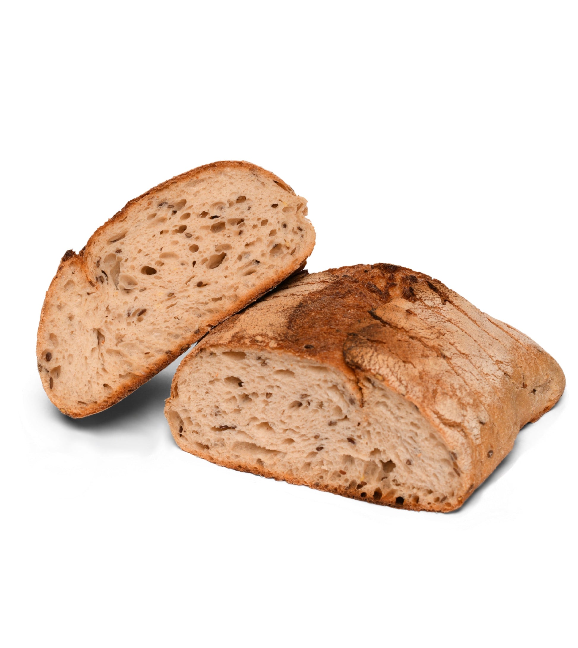 Pâine cu maia integrală cu semințe de in, feliata, produs artizanal din brutăria Michael Artisan Bakery